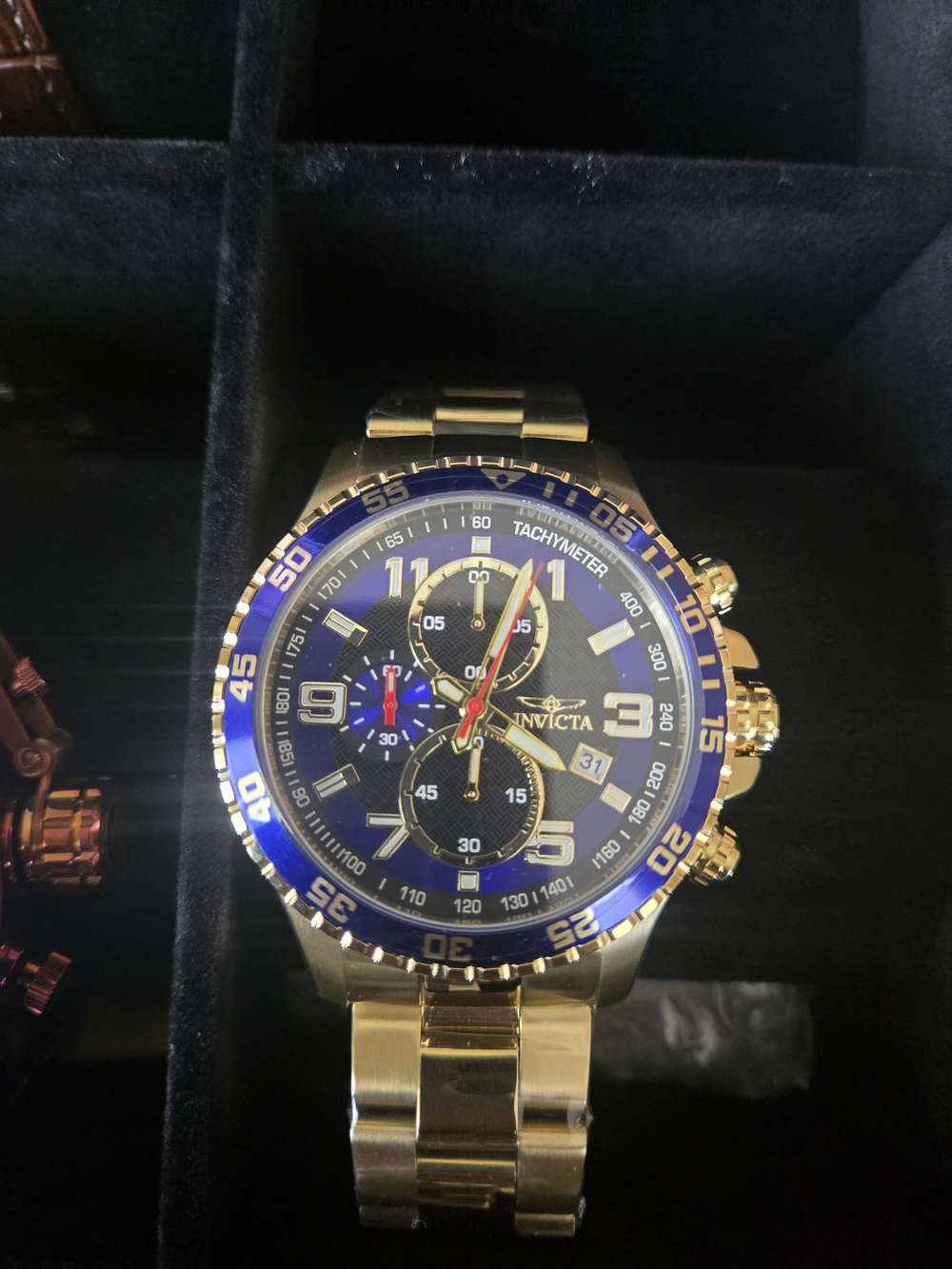 Invicta Gold Tone Men's Chronograph Watch with Blue Dial